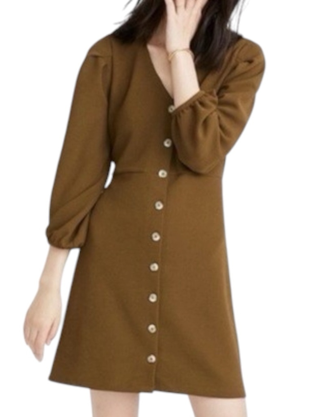 Madewell Texture & Threads Crepe Ballon Sleeve Dress - Olive Size XS